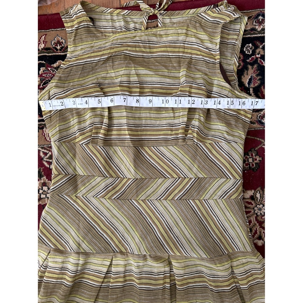 Liz Claiborne Dress Women's Size 10 Olive Green Brown Striped Midi Career Retro - Picture 7 of 8